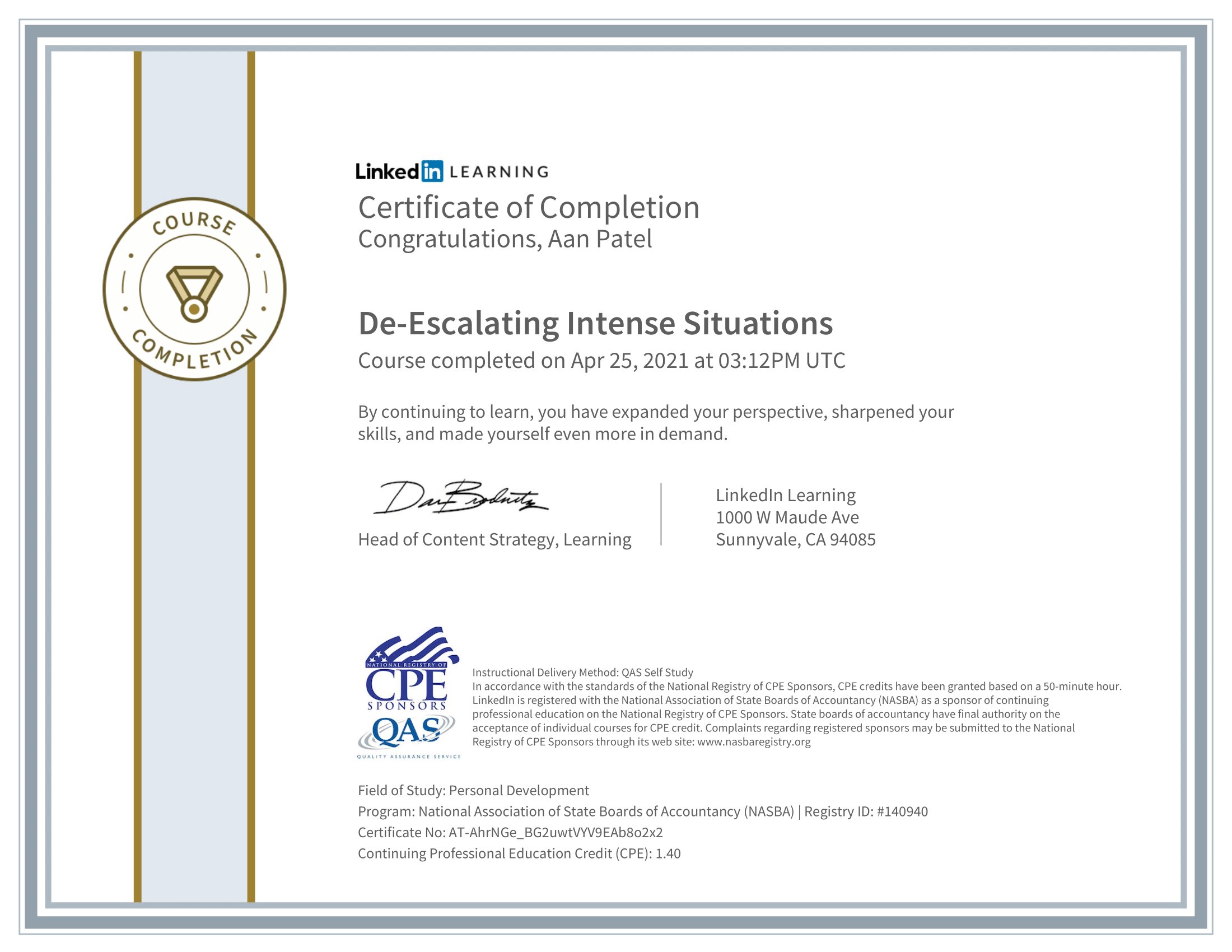 A LinkedIn Learning certificate